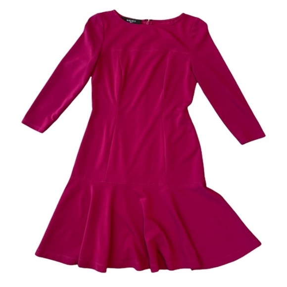 Nine West Fuchsia Crewneck Long Sleeve MIDI Dress Size 2 - Picture 1 of 11